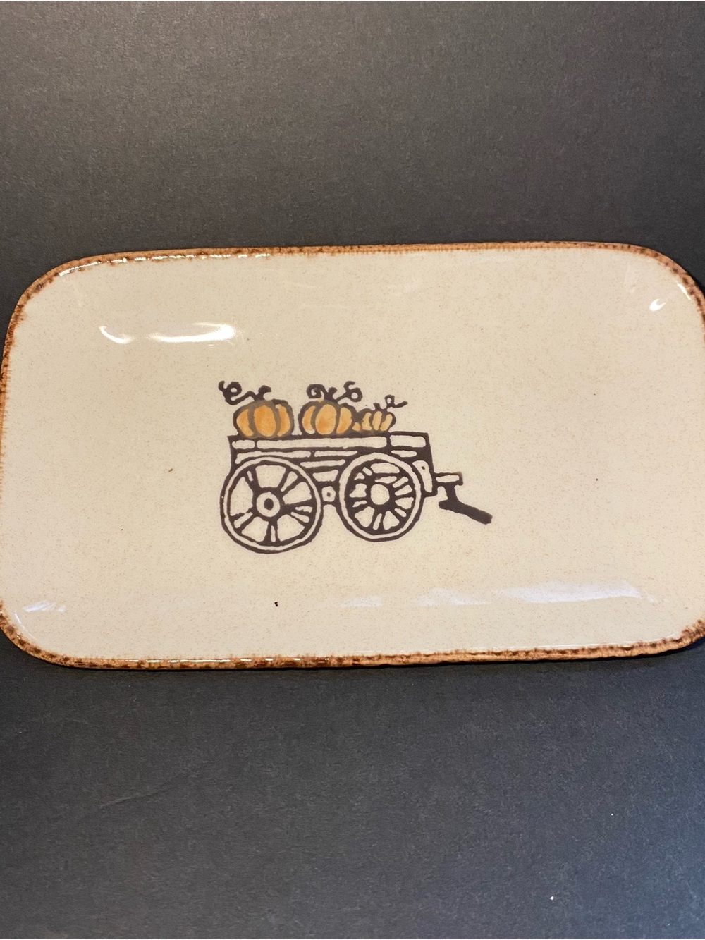 Handpainted Fall Harvest Pumpkin Wagon Ceramic Tray - Made in Portugal